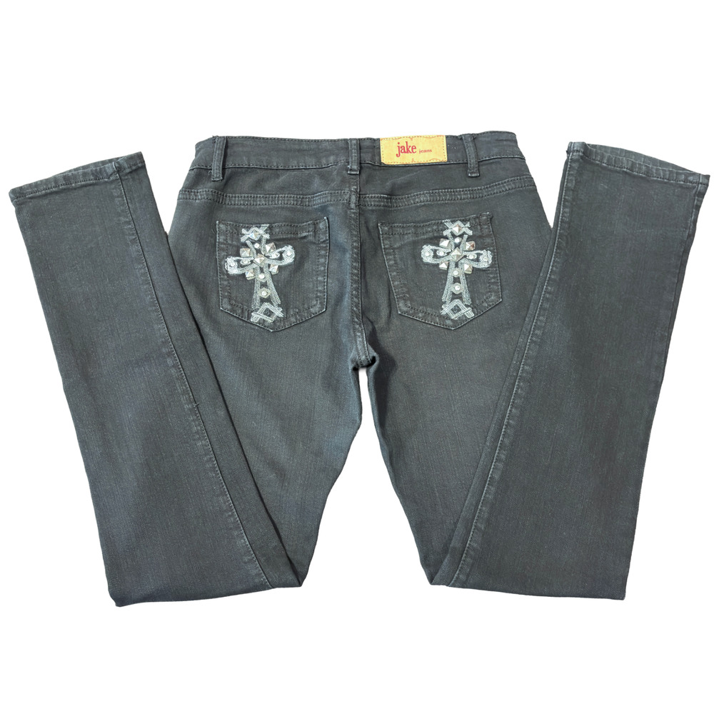 Jake Jeans Black Angelica Skinny Jeans Embellished Crosses Women's Size 9
